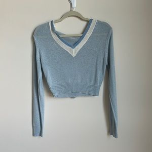 Cropped Blue Superdown Knit Sweater